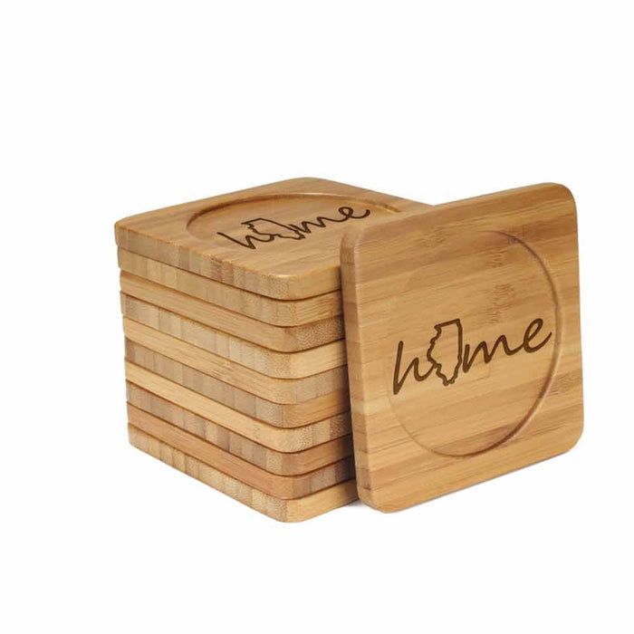 Bamboomn Home With State Style 1 Square Custom Engraved Bamboo Coaster Set