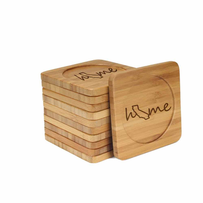 bamboomn Home with State Style 1 Square Custom Engraved Bamboo Coaster Set