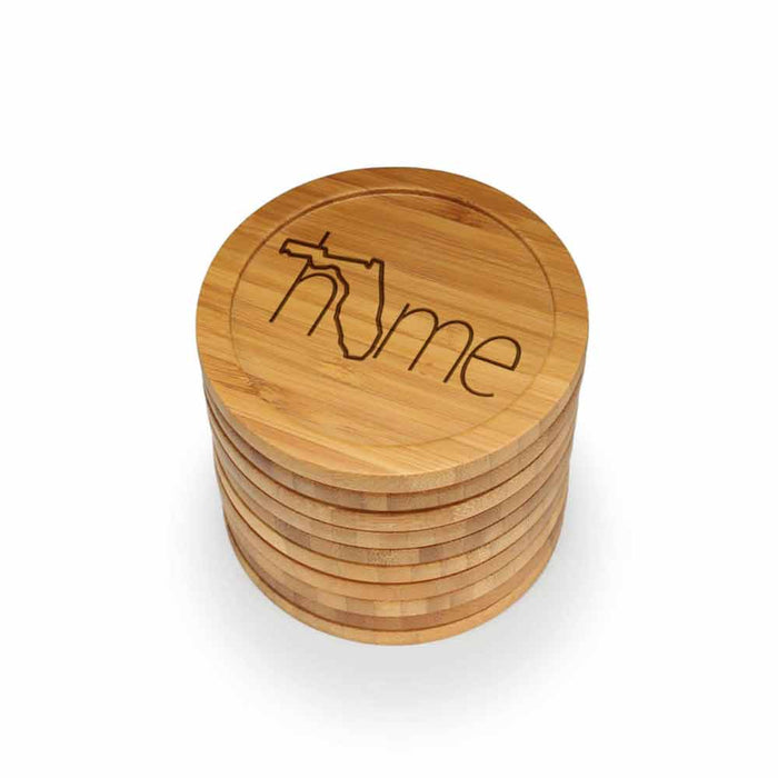 Bamboomn Home With State Style 2 Round Custom Engraved Bamboo Coaster Set