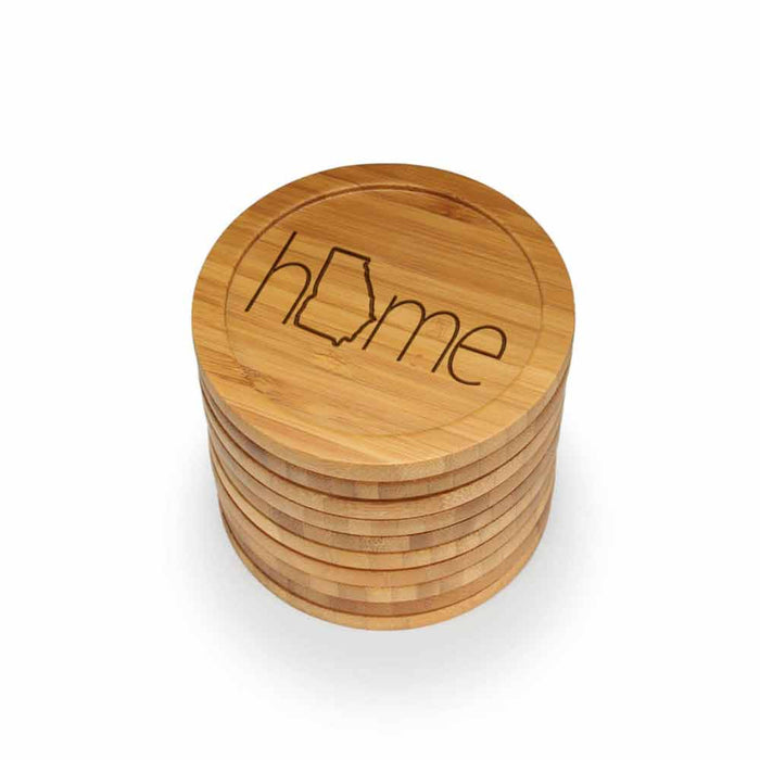 Bamboomn Home With State Style 2 Round Custom Engraved Bamboo Coaster Set
