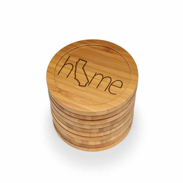 bamboomn Home with State Style 2 Round Custom Engraved Bamboo Coaster Set