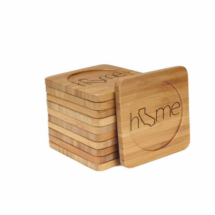 bamboomn Home with State Style 2 Square Custom Engraved Bamboo Coaster Set