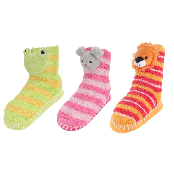 Bamboomn Kids Fuzzy Animal Non-Slip Slippers: 3 Pairs