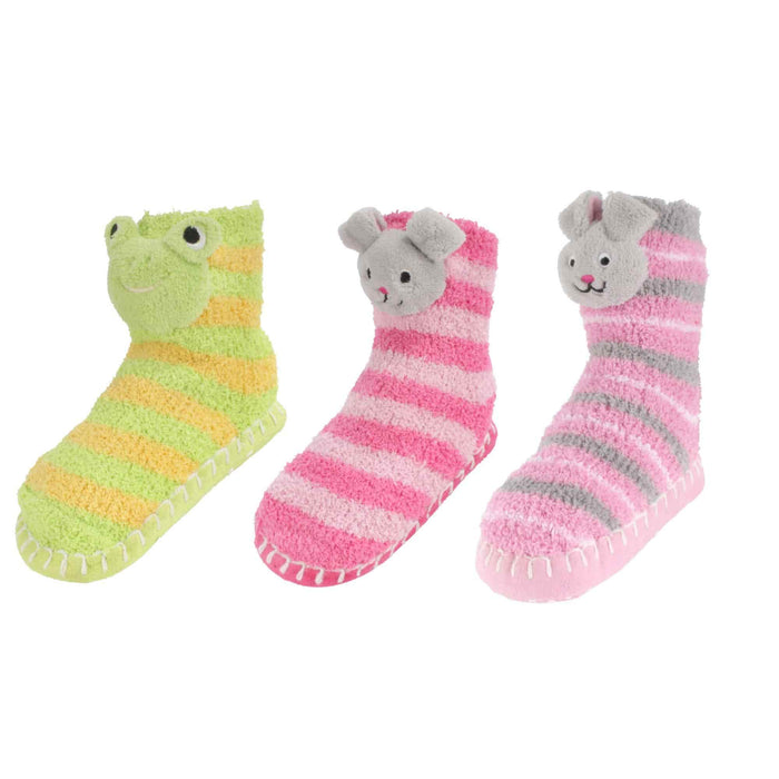 Bamboomn Kids Fuzzy Animal Non-Slip Slippers: 3 Pairs