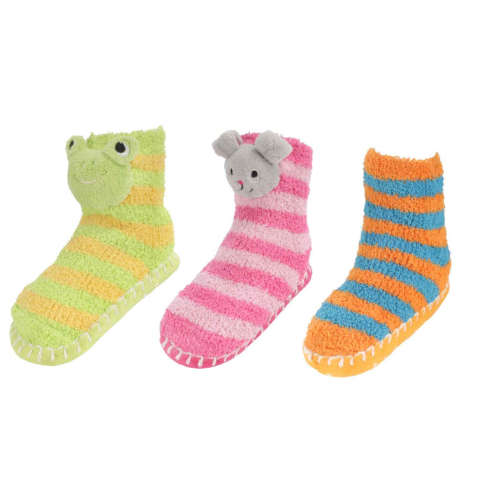 Bamboomn Kids Fuzzy Animal Non-Slip Slippers: 3 Pairs