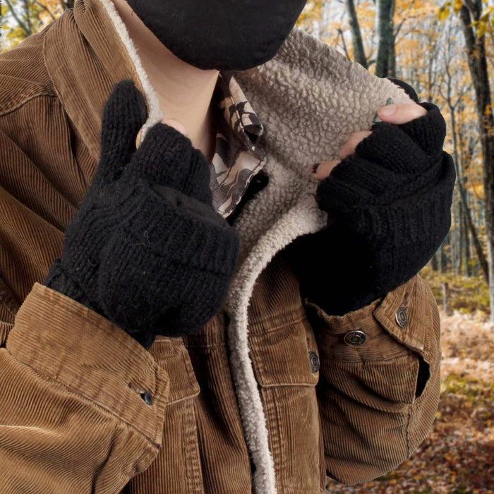 Bamboomn Knitted Winter Convertible Half Fingerless Glove Mittens Combo