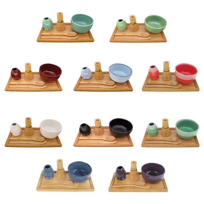 bamboomn Matcha Bowl Set with Bowl Rest Tea Whisk Chashaku Tea Spoon & Tray