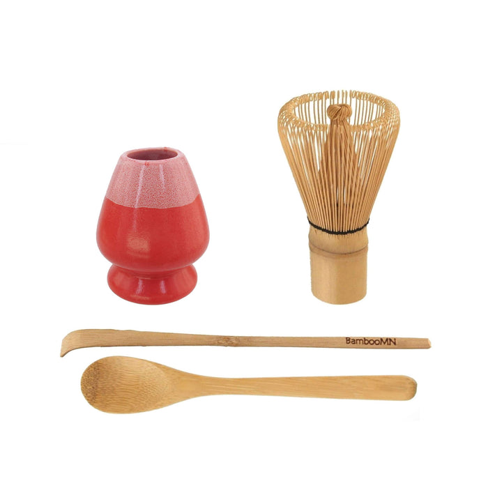 Bamboomn Matcha Green Tea Whisk Set - Whisk + Scoop + Tea Spoon + Whisk Holder
