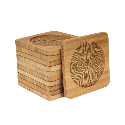 bamboomn Maze Square Custom Engraved Bamboo Coaster Set