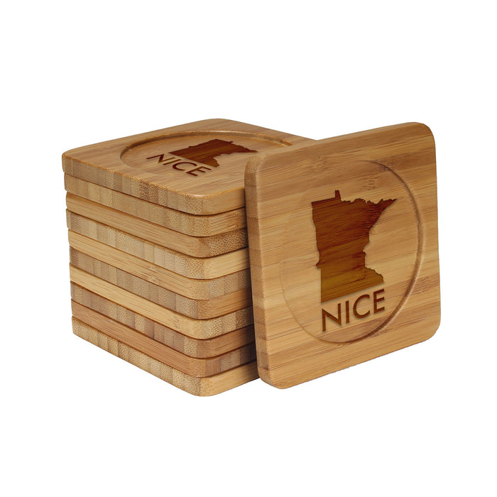 bamboomn MN Nice Square Custom Engraved Bamboo Coaster Set