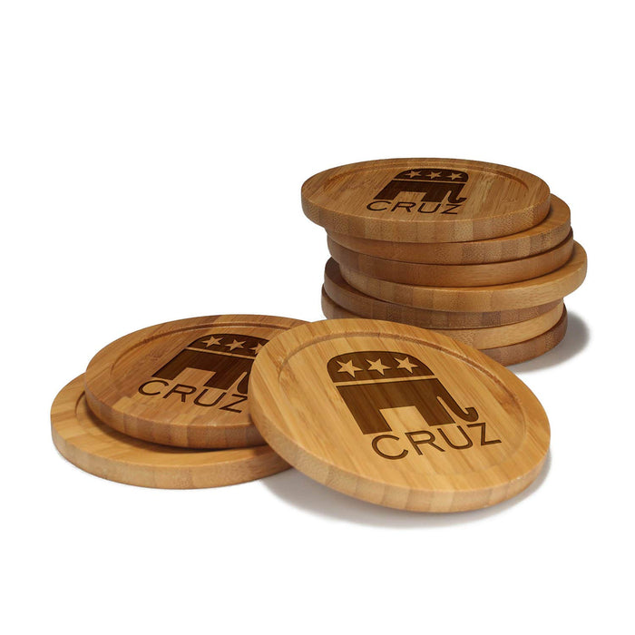 bamboomn Republican Round Custom Engraved Bamboo Coaster Set