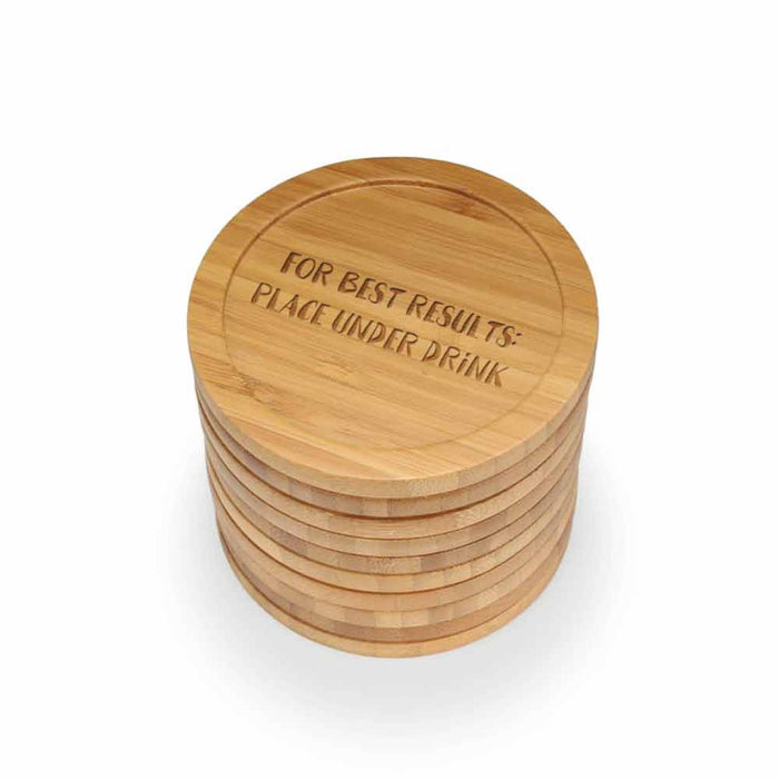 Bamboomn Simple Phrases Round Custom Engraved Bamboo Coaster Set