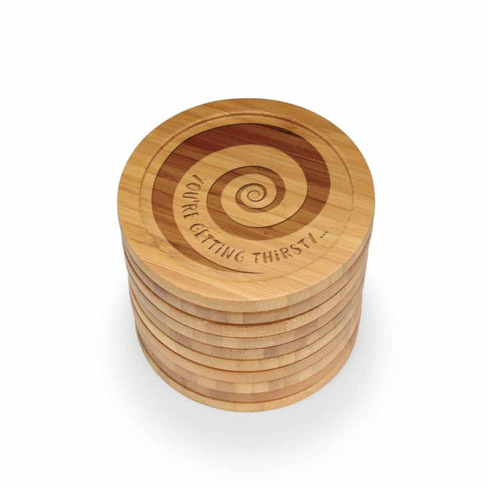 Bamboomn Simple Phrases Round Custom Engraved Bamboo Coaster Set