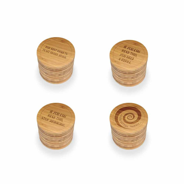 Bamboomn Simple Phrases Round Custom Engraved Bamboo Coaster Set