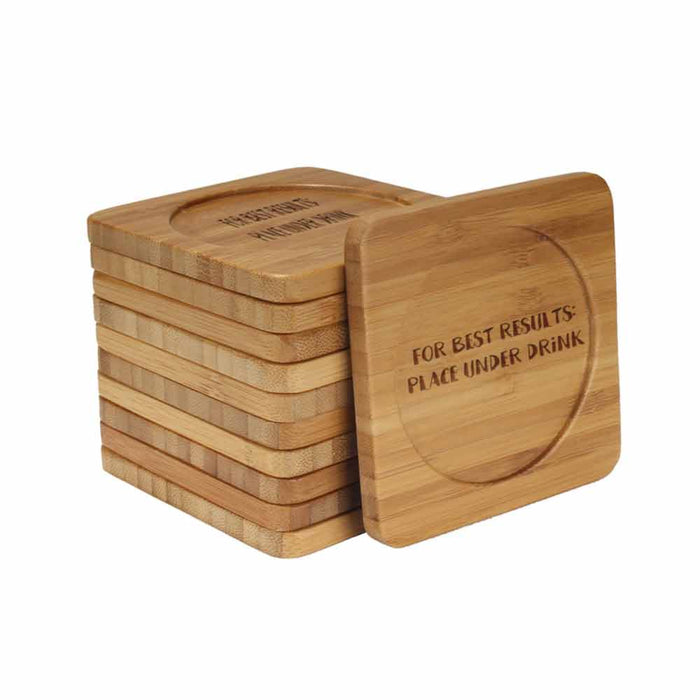 Bamboomn Simple Phrases Square Custom Engraved Bamboo Coaster Set