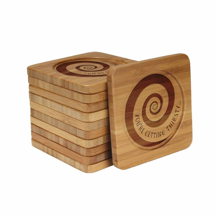 Bamboomn Simple Phrases Square Custom Engraved Bamboo Coaster Set