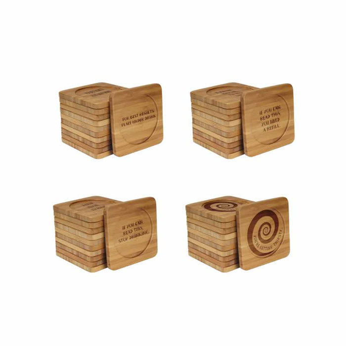 Bamboomn Simple Phrases Square Custom Engraved Bamboo Coaster Set