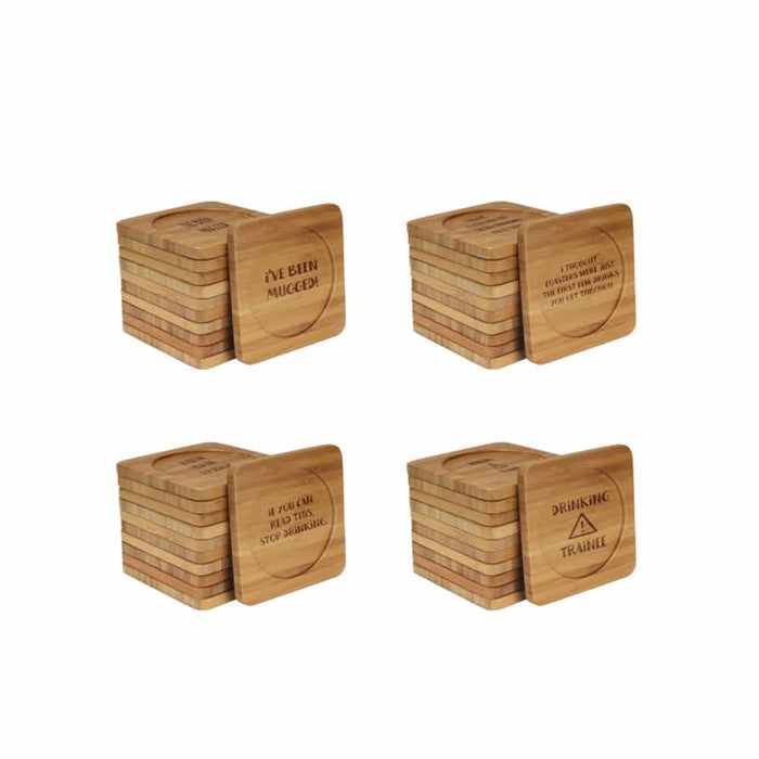Bamboomn Simple Phrases Square Custom Engraved Bamboo Coaster Set