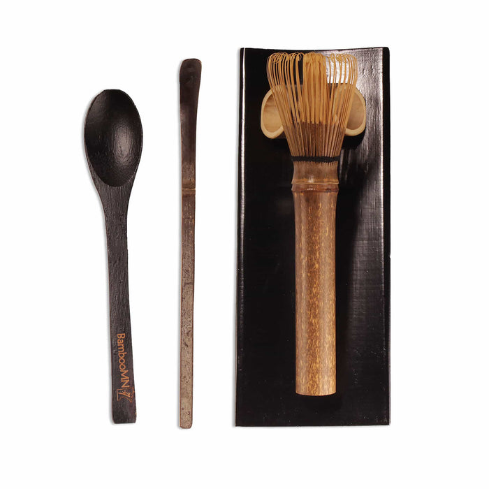 bamboomn Skinny Black Chasen + Tray + Chashaku + Black Tea Spoon