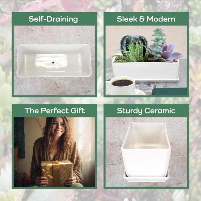 Bamboomn Small White Rectangular Succulent Plant Pot