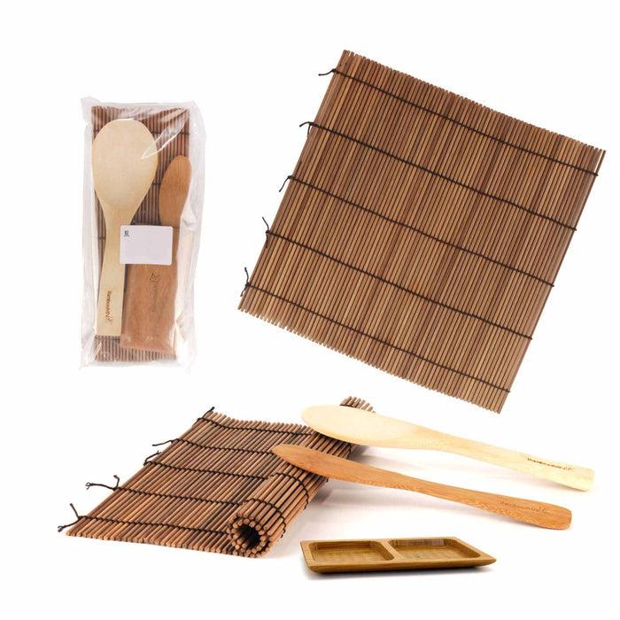 Bamboomn Sushi Rolling Kit - 2x Rolling Mats 1x Rice Paddle 1x Spreader 1 Compartment Sauce Dish