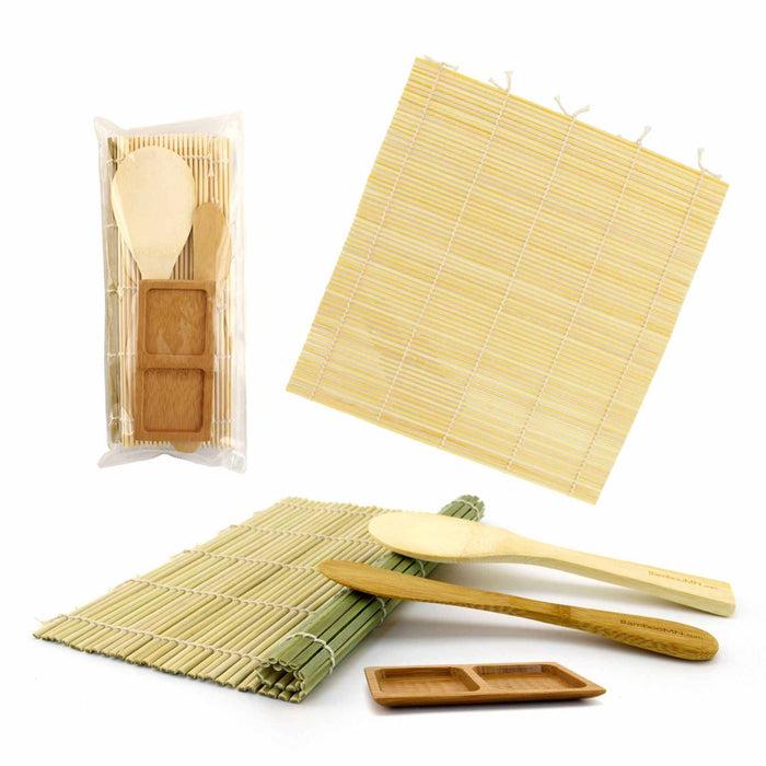 bamboomn Sushi Rolling Kit - 2x rolling mats 1x rice paddle 1x spreader 1 Compartment Sauce Dish