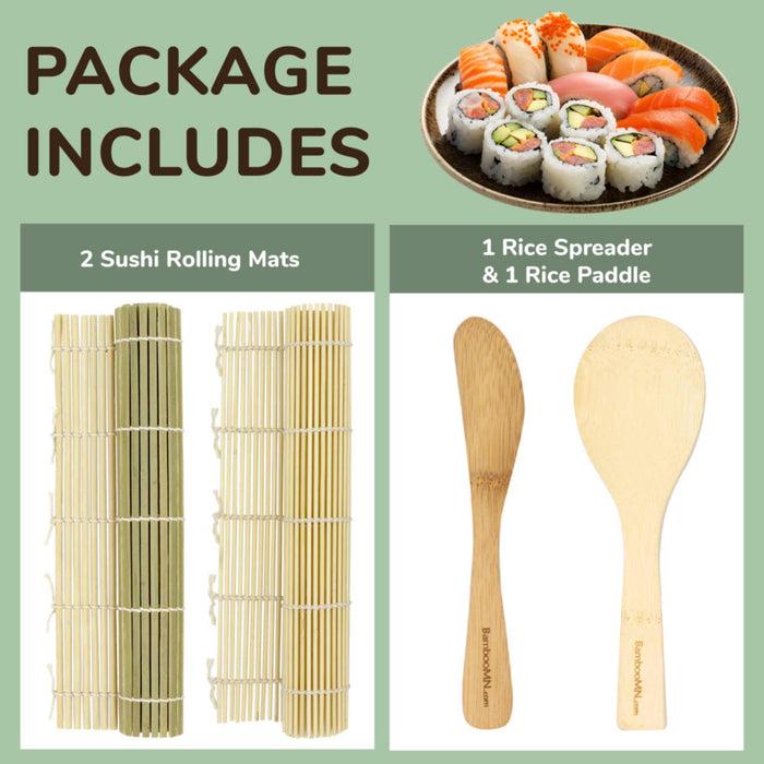Bamboomn Sushi Rolling Kit With 2 Rolling Mats Rice Paddle And Spreader