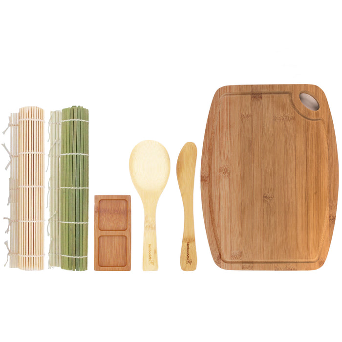 Bamboomn Sushi Rolling Mats Rice Paddle Spreader Sushi Sauce Dish And Medium/Large Board Kit