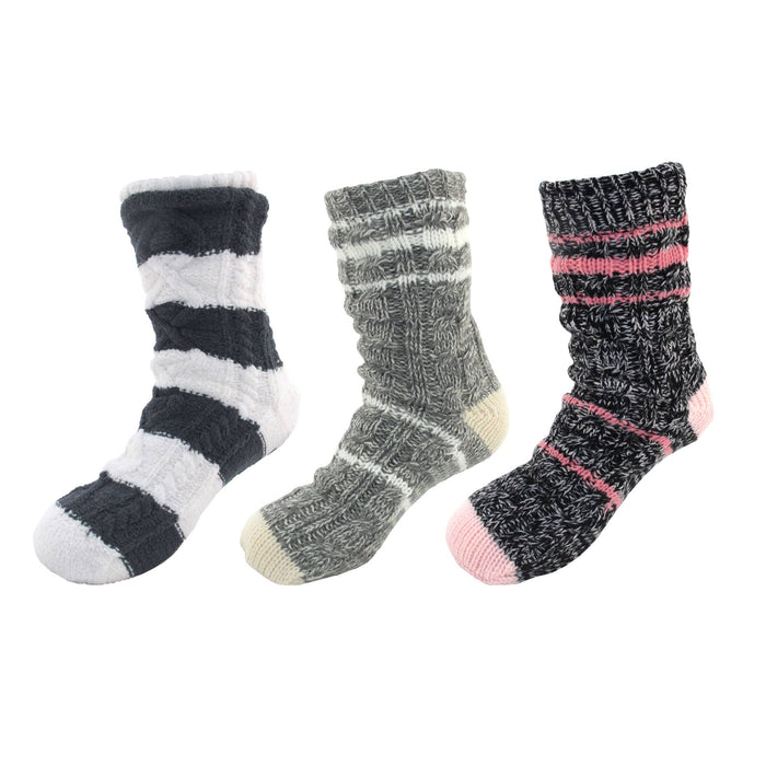 Bamboomn Thermal Fleece-Lined Knitted Non-Slip Crew Socks: 3 Pairs