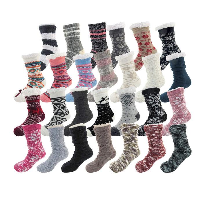 bamboomn Thermal Fleece-Lined Knitted Non-Slip Crew Socks: 3 Pairs