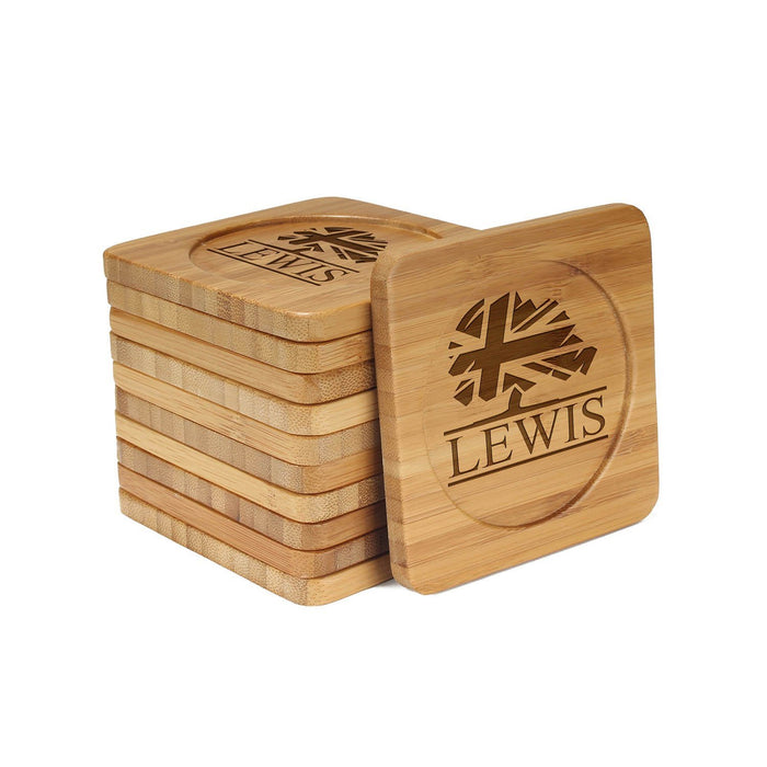 bamboomn UK Conservative Party Square Custom Engraved Bamboo Coaster Set