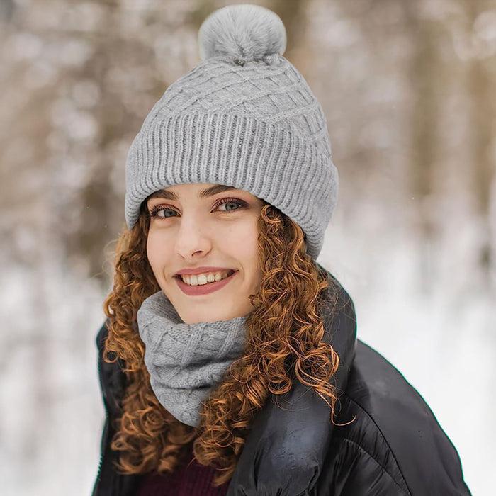 Bamboomn Unisex Winter Pom Pom Hat Infinity Scarf And Glove Set