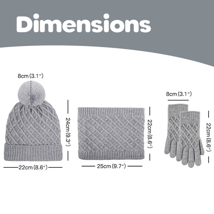 Bamboomn Unisex Winter Pom Pom Hat Infinity Scarf And Glove Set