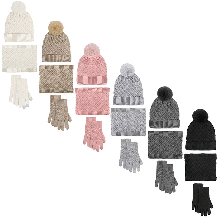 bamboomn Unisex Winter Pom Pom Hat Infinity Scarf and Glove Set