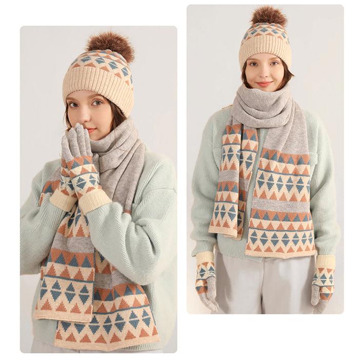 Bamboomn Unisex Winter Pom Pom Hat Scarf And Glove Set