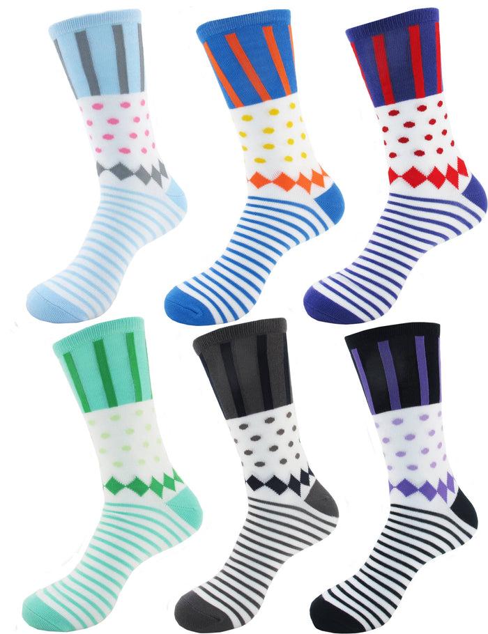 bamboomn Women's Bamboo Colorful Polka Dot Stripe Socks: 6 Pairs