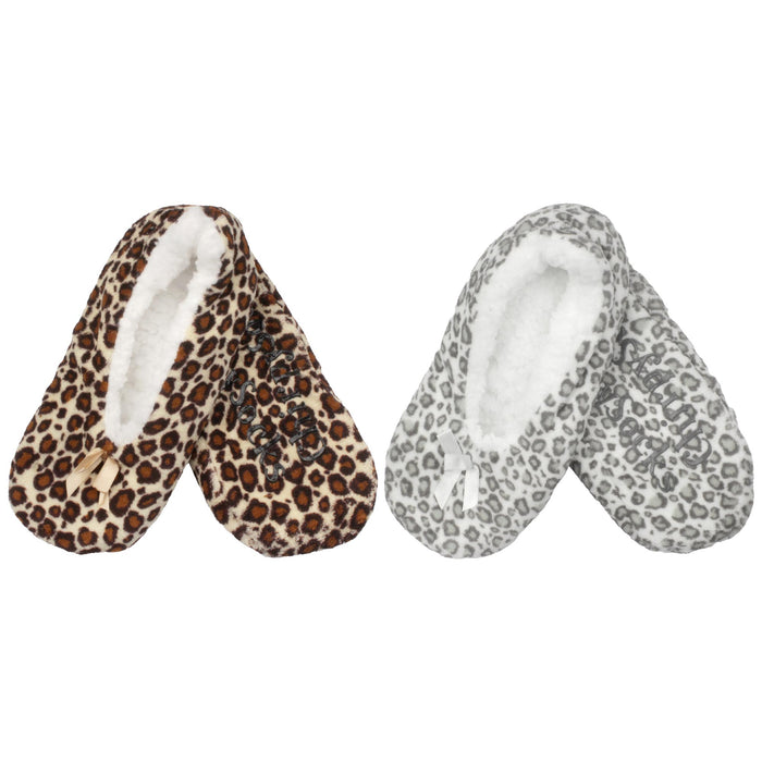 bamboomn Women's Cheetah Print Non-Slip Lined Slipper Socks: 1 Pair