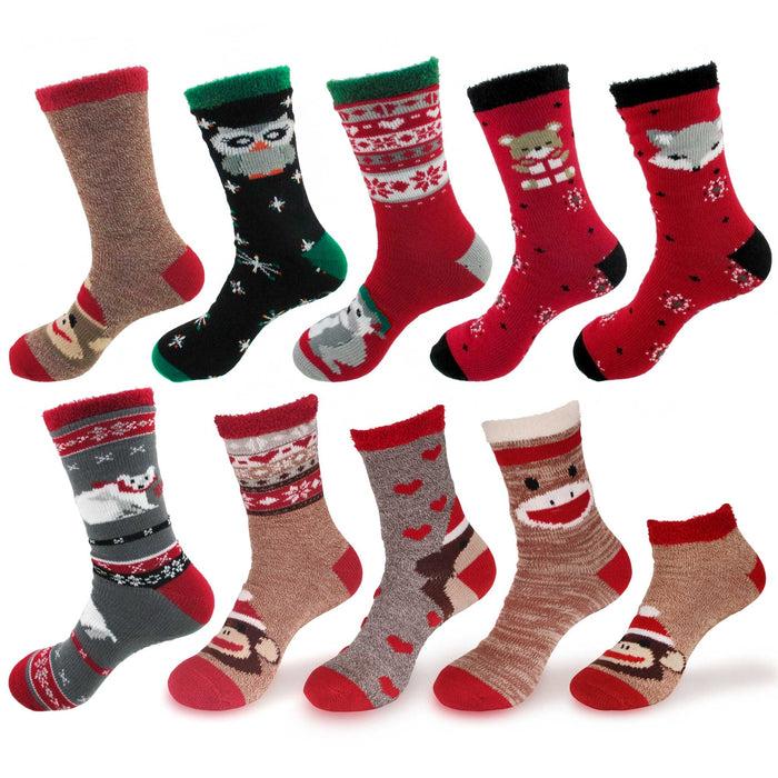 bamboomn Women's Double Layer Christmas Cozy Fuzzy Cabin Animal Socks - 1 Pair