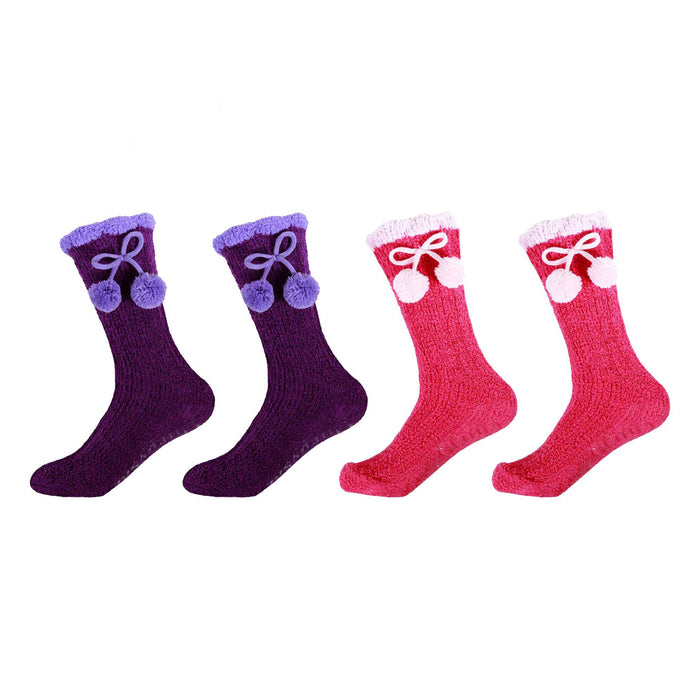 Bamboomn Women's Fuzzy Flush Non-Slip Chenille Crew Socks Assortments: 4 Pairs