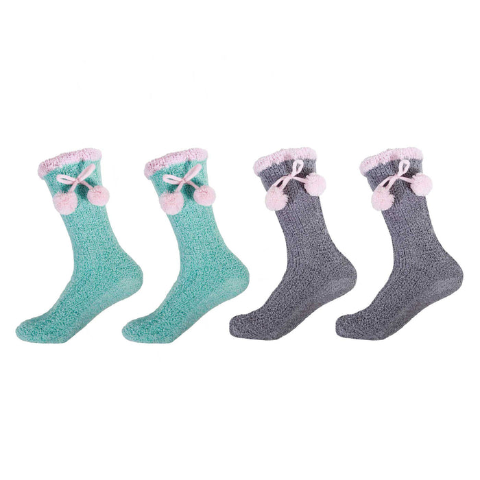 Bamboomn Women's Fuzzy Flush Non-Slip Chenille Crew Socks Assortments: 4 Pairs