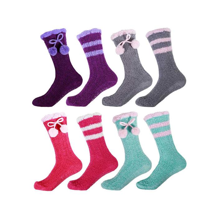 bamboomn Women's Fuzzy Flush Non-Slip Chenille Crew Socks Assortments: 4 Pairs