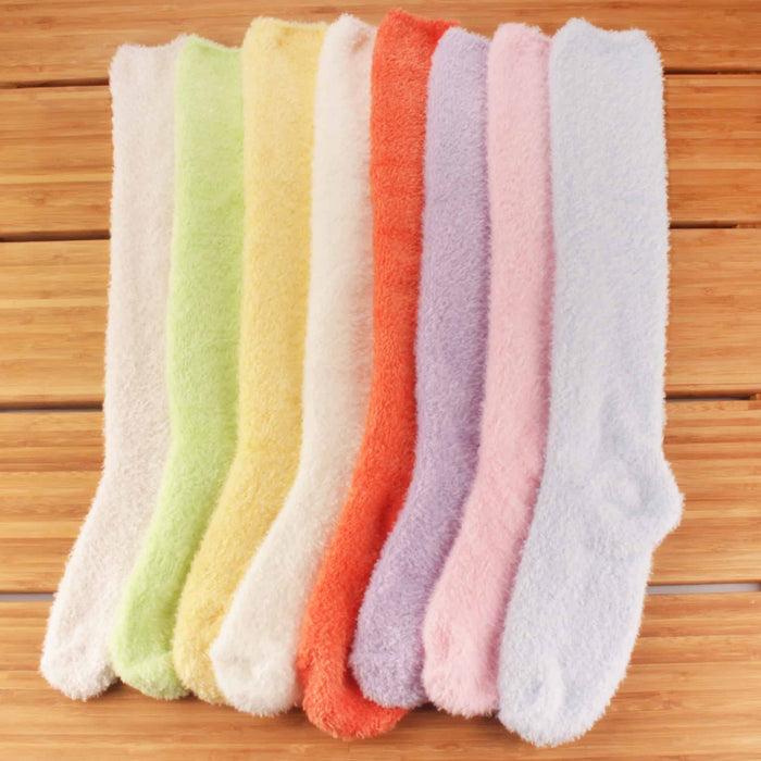 Bamboomn Women's Fuzzy Pastel Colored Knee High Socks