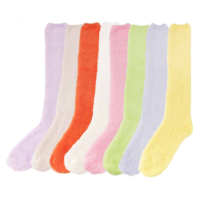 bamboomn Women's Fuzzy Pastel Colored Knee High Socks