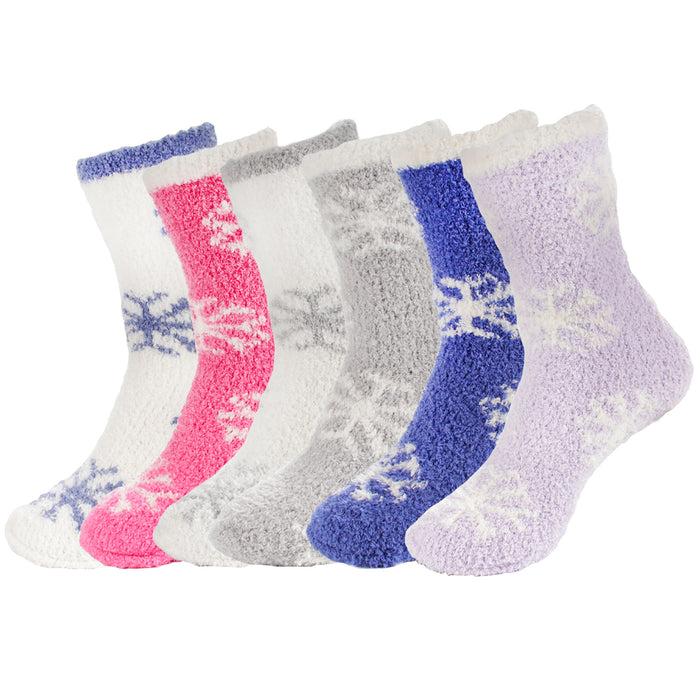bamboomn Women's M/L/XL Super Soft Warm Cozy Fuzzy Snowflake Home Socks - 6 Pair