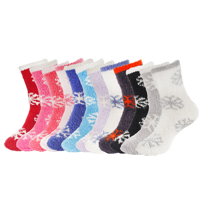 bamboomn Women's M/L/XL Super Soft Warm Cozy Fuzzy Snowflake Home Socks - 12 Pair