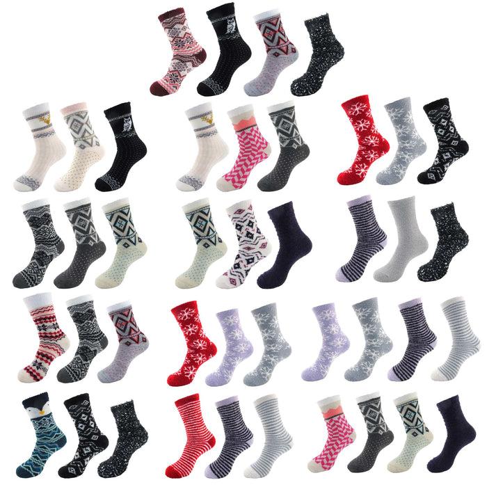 bamboomn Women's Mixture of Double Layer and Feather Yarn Mid-Calf Socks