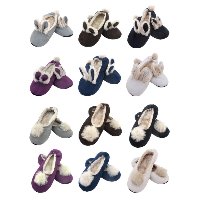bamboomn Women's Rabbit Pompom Slippers: Single Pairs