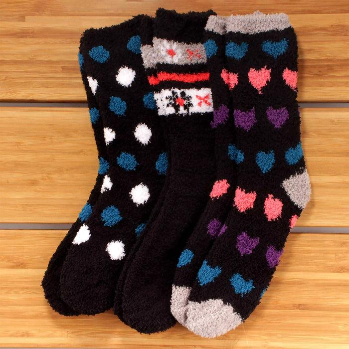 Bamboomn Women's Soft And Cozy Fuzzy Assorted Crew Socks - 3 Pair Assortments