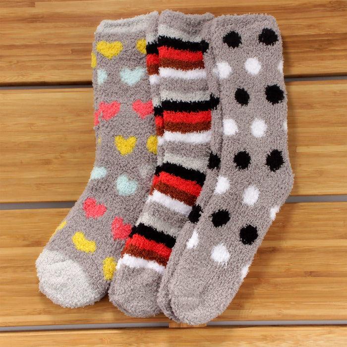 Bamboomn Women's Soft And Cozy Fuzzy Assorted Crew Socks - 3 Pair Assortments