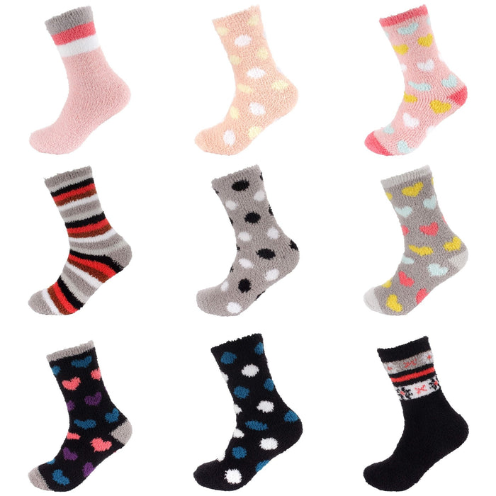 bamboomn Women's Soft and Cozy Fuzzy Assorted Crew Socks - 3 Pair Assortments